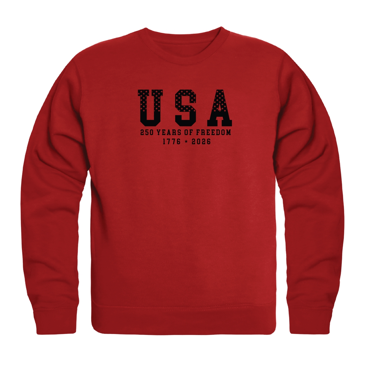 AN5-244-RD2-03 America USA 250th Anniversary Crewneck Long Sleeve T-Shirt, Red - Large