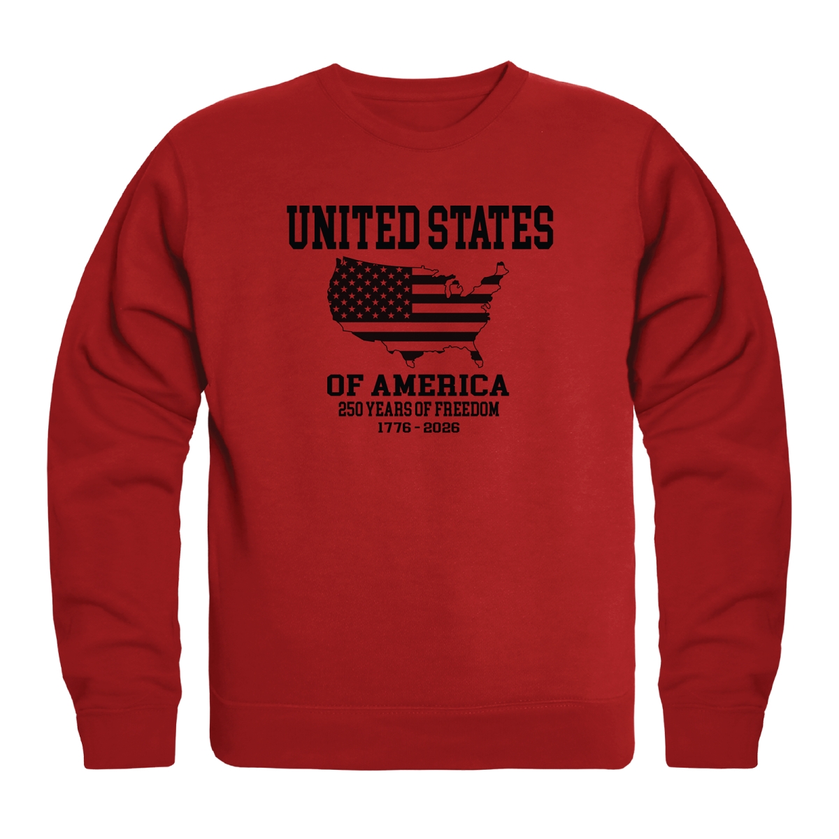 AN5-247-RD2-01 America Anniversary US Map Crewneck Long Sleeve T-Shirt, Red - Small