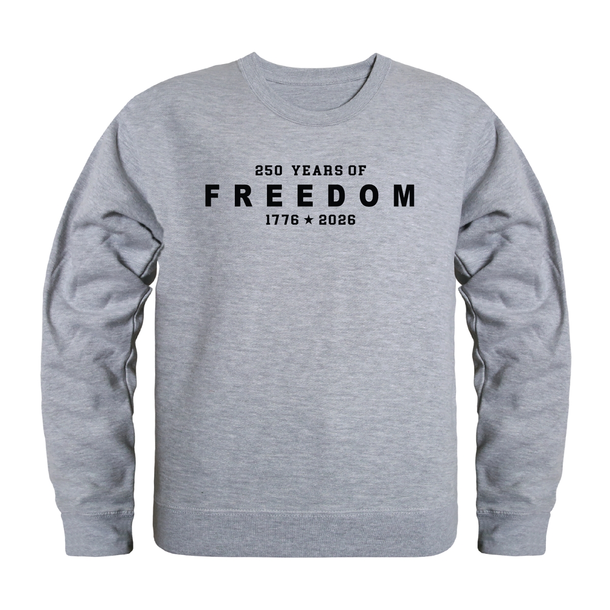 AN5-250-HGY-03 America Anniversary 250 Years of Freedom Crewneck Long Sleeve T-Shirt, Heather Gray - Large