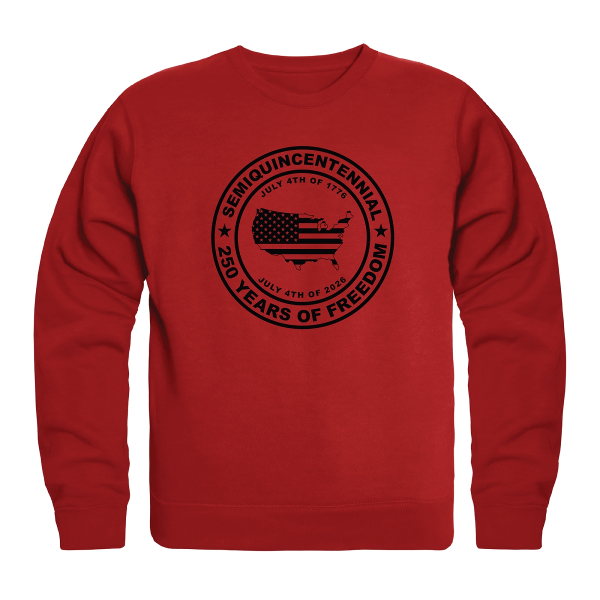 AN5-245-RD2-03 America Anniversary Map Flag Crewneck Long Sleeve T-Shirt, Red - Large