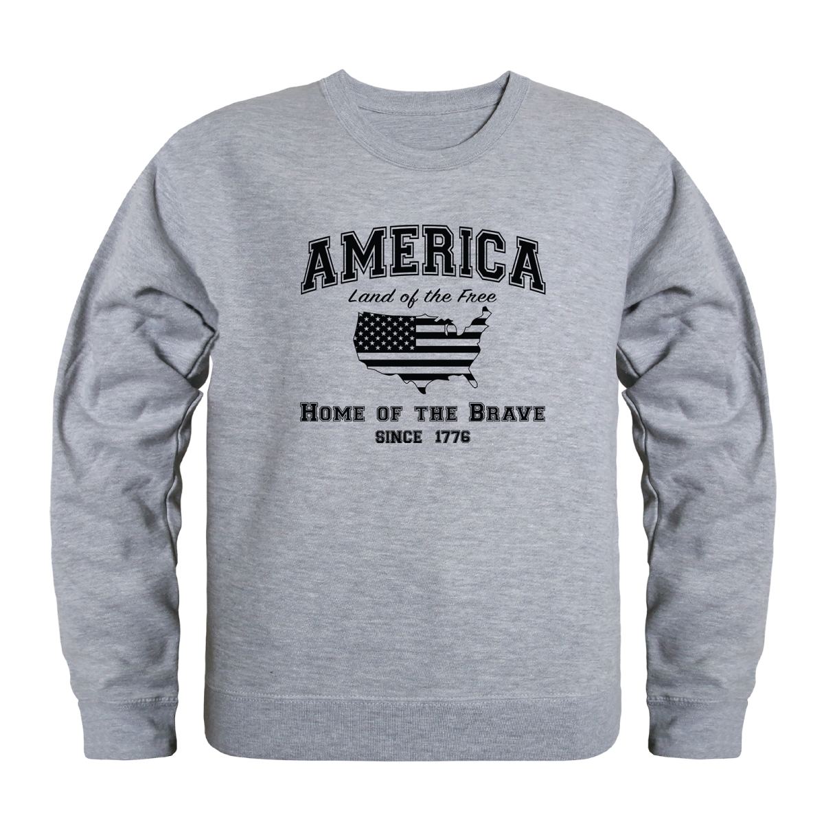 AN5-256-HGY-01 America Anniversary Land of the Free Crewneck Long Sleeve T-Shirt, Heather Gray - Small