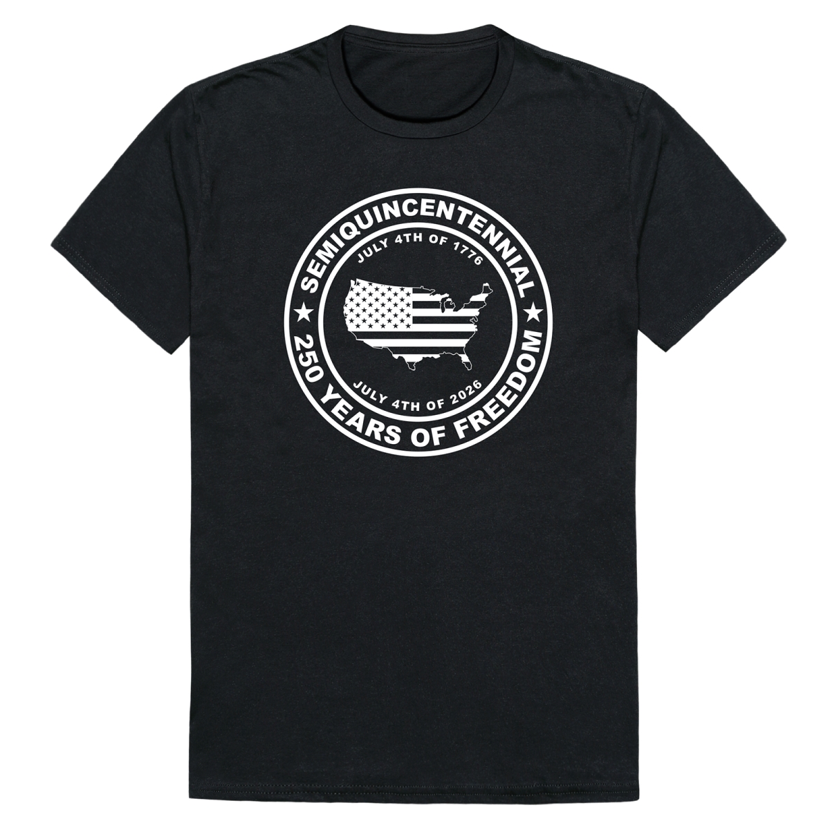 AN3-245-BLK-02 America Anniversary Map Flag Short Sleeve T-Shirt, Black - Medium