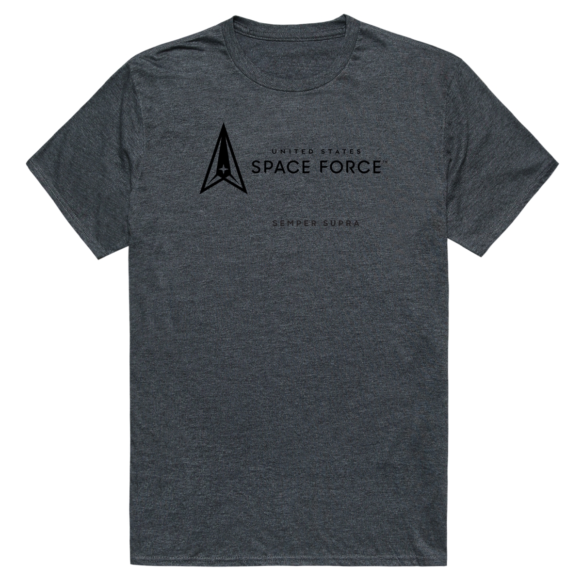 AM5-SF6-HCH-01 Basic Military Space Force 6 Short Sleeve T-Shirt, Heather Charcoal - Small