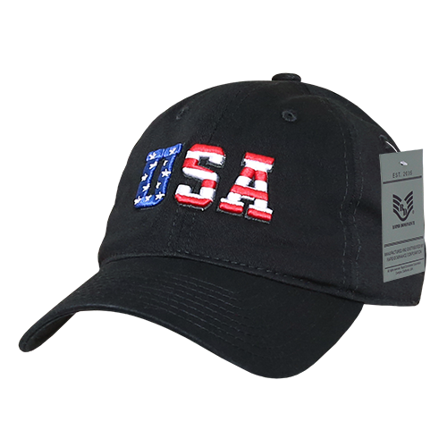 Relaxed Graphic Cap - Black - US Flag Letters