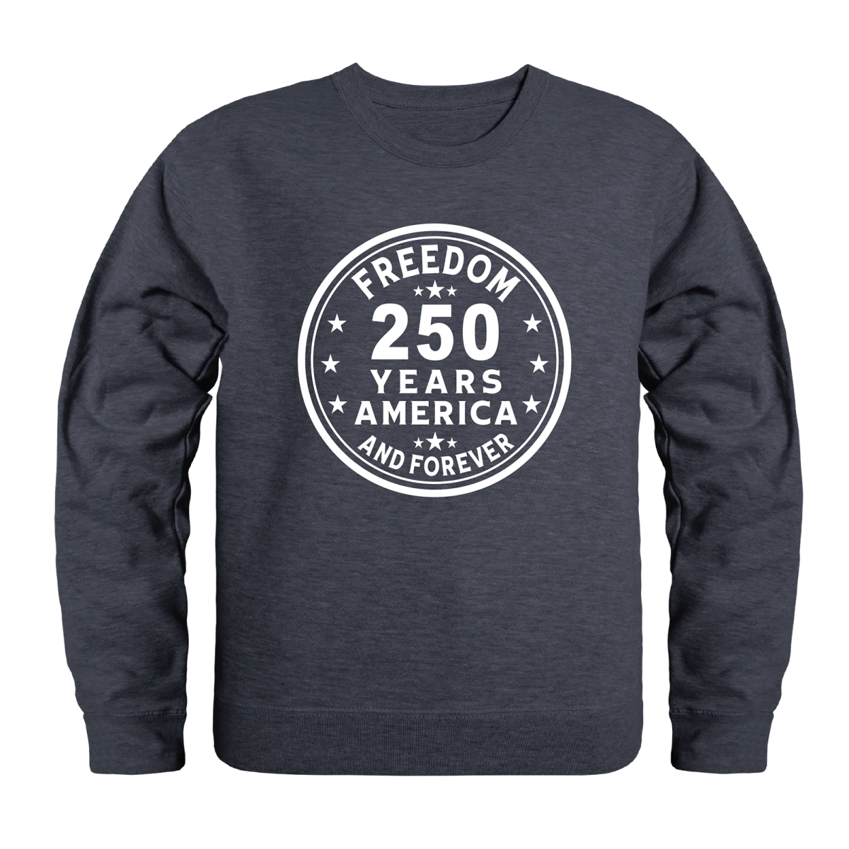 AN5-259-HCH-01 America Anniversary Freedom 250 Years Crewneck Long Sleeve T-Shirt, Heather Charcoal - Small