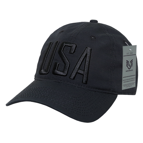 Relaxed Ripstop Cap with USA Text - Black