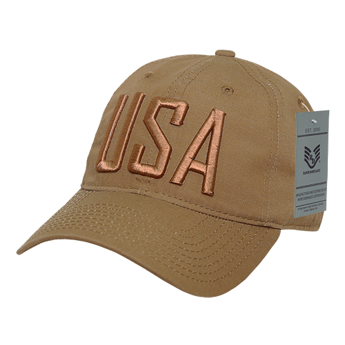 Relaxed Ripstop Cap with USA Text - Coyote