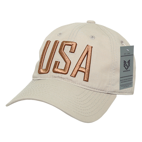 Relaxed Ripstop Cap with USA Text - Khaki