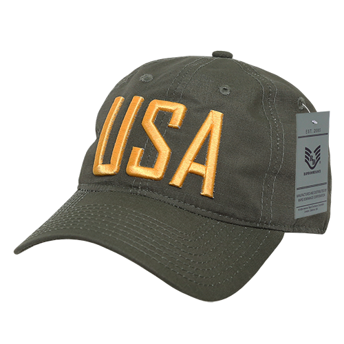 Relaxed Ripstop Cap with USA Text - Olive Drab