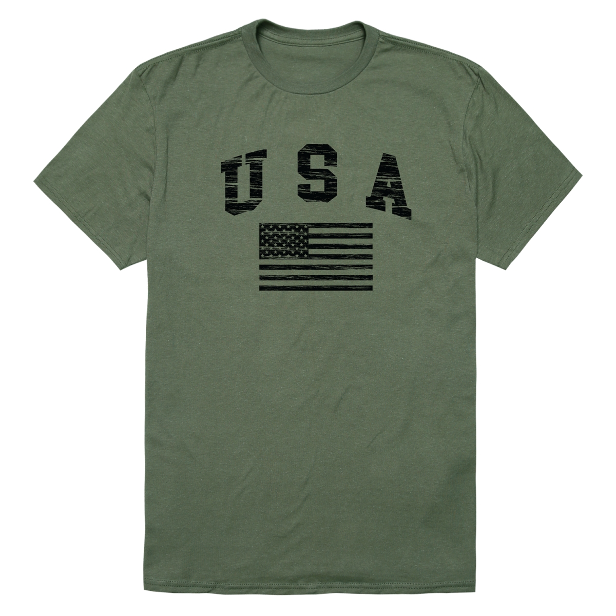 RS8-US2-OLV-01 Distressed USA Flag Short Sleeve T-Shirt, Olive - Small