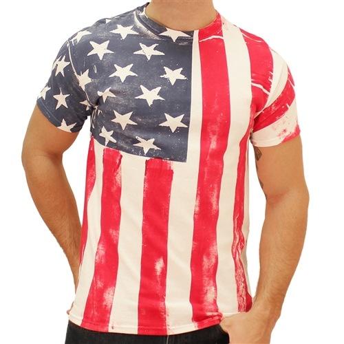 Vertical US Flag Gaphic Tee, White - Xtra Large
