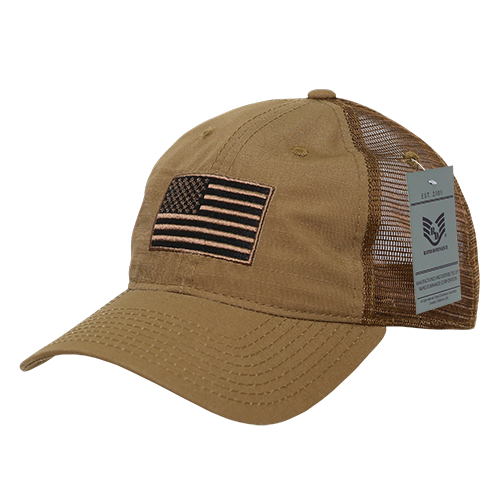 RapidDominance  USA Flag Ripstop Trucker Cap, Coyote