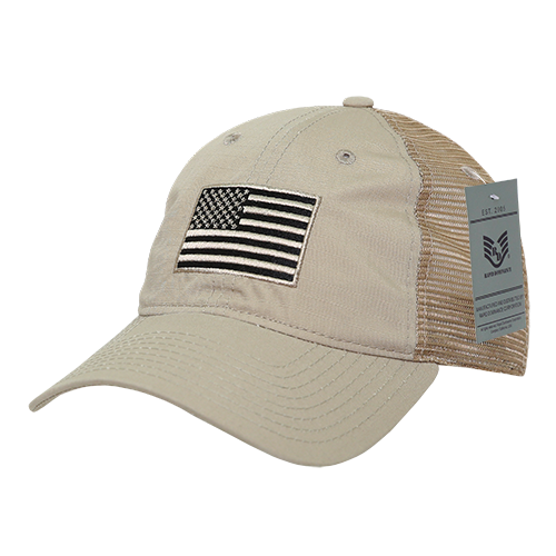 RapidDominance  USA Flag Ripstop Trucker Cap, Khaki