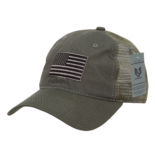 RapidDominance  USA Flag Ripstop Trucker Cap, Olive Drab