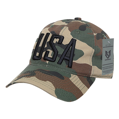 USA Text Relaxed Ripstop Cap, Woodland