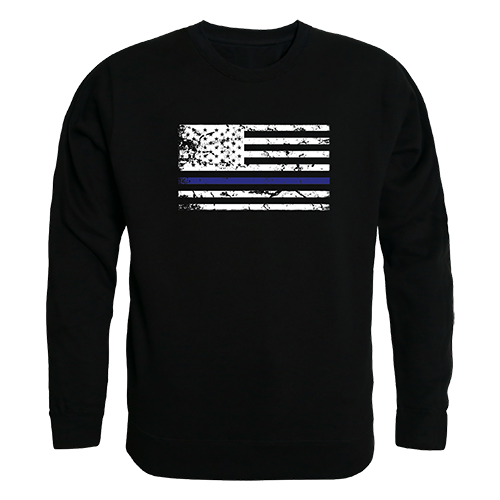 Thin Blue Line Graphic Crew Neck Sweatshirt, Black - Medium