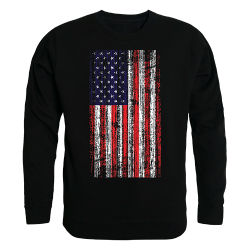Distressed Flag Graphic Crew Neck Sweatshirt, Black - Small