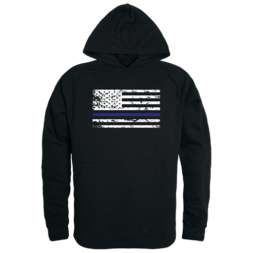Thin Blue Line Graphic Pullover Hoodie, Black - Large