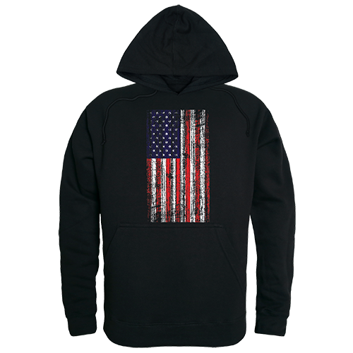Distressed Flag Graphic Pullover Hoodie, Black - Large