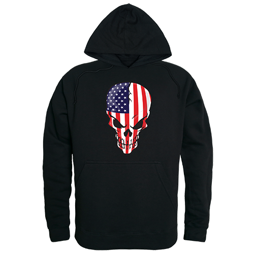 Skull Flag Graphic Pullover Hoodie, Black - Small