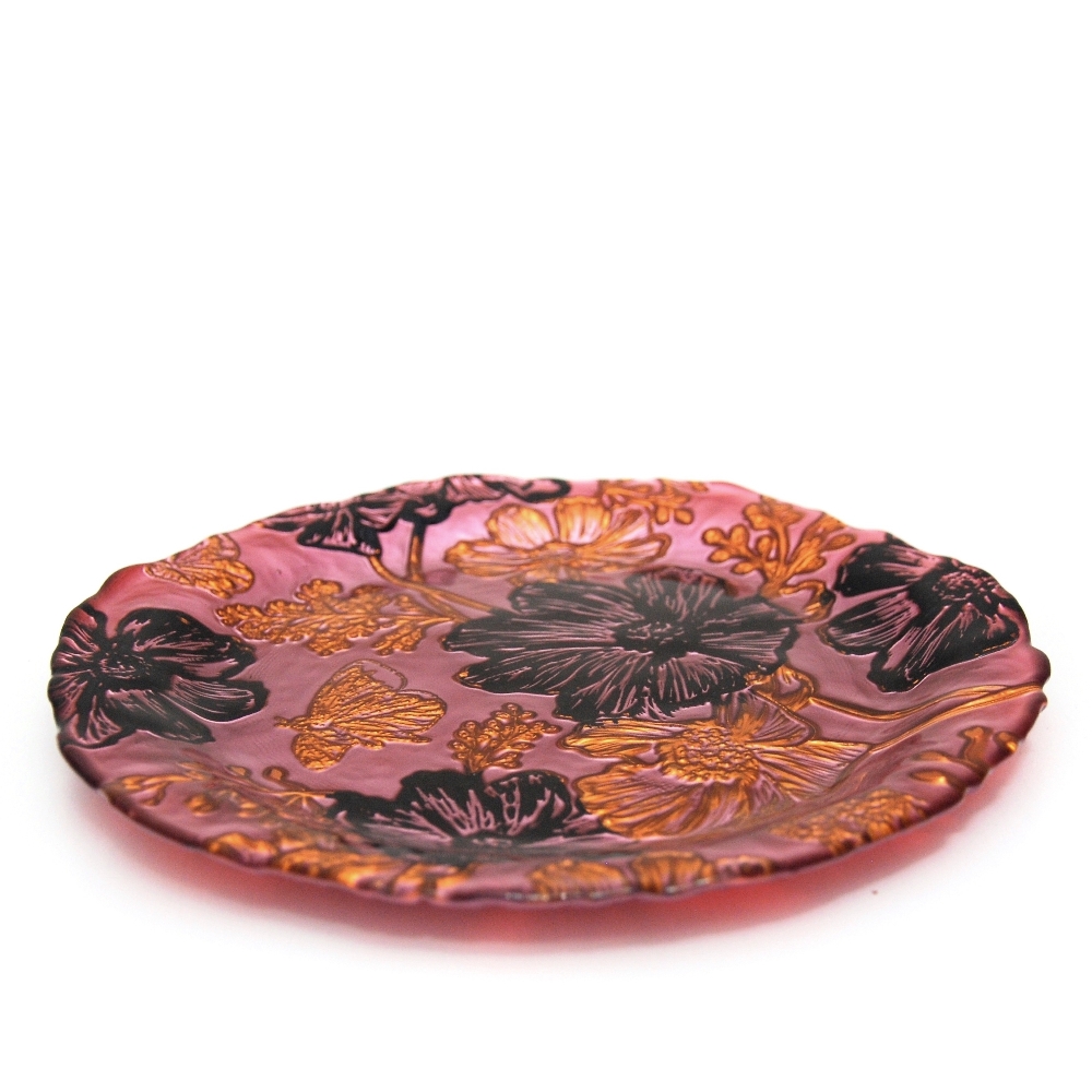 Picture of Red Pomegranate 1403-4 Papillion Side Plate - Rose, Gold & Black