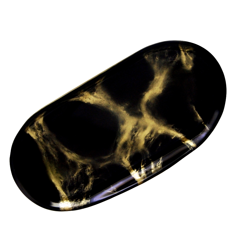 Red Pomegranate 8405-2 Thassos Oval Tray, Black & Gold -  American Granby Inc.