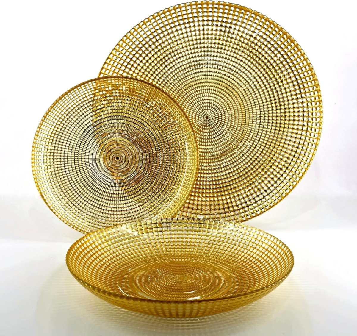 Picture of Red Pomegranate Collection R1228-1 Helios Gilded Glass Dinnerware Set, Gold - Set of 18