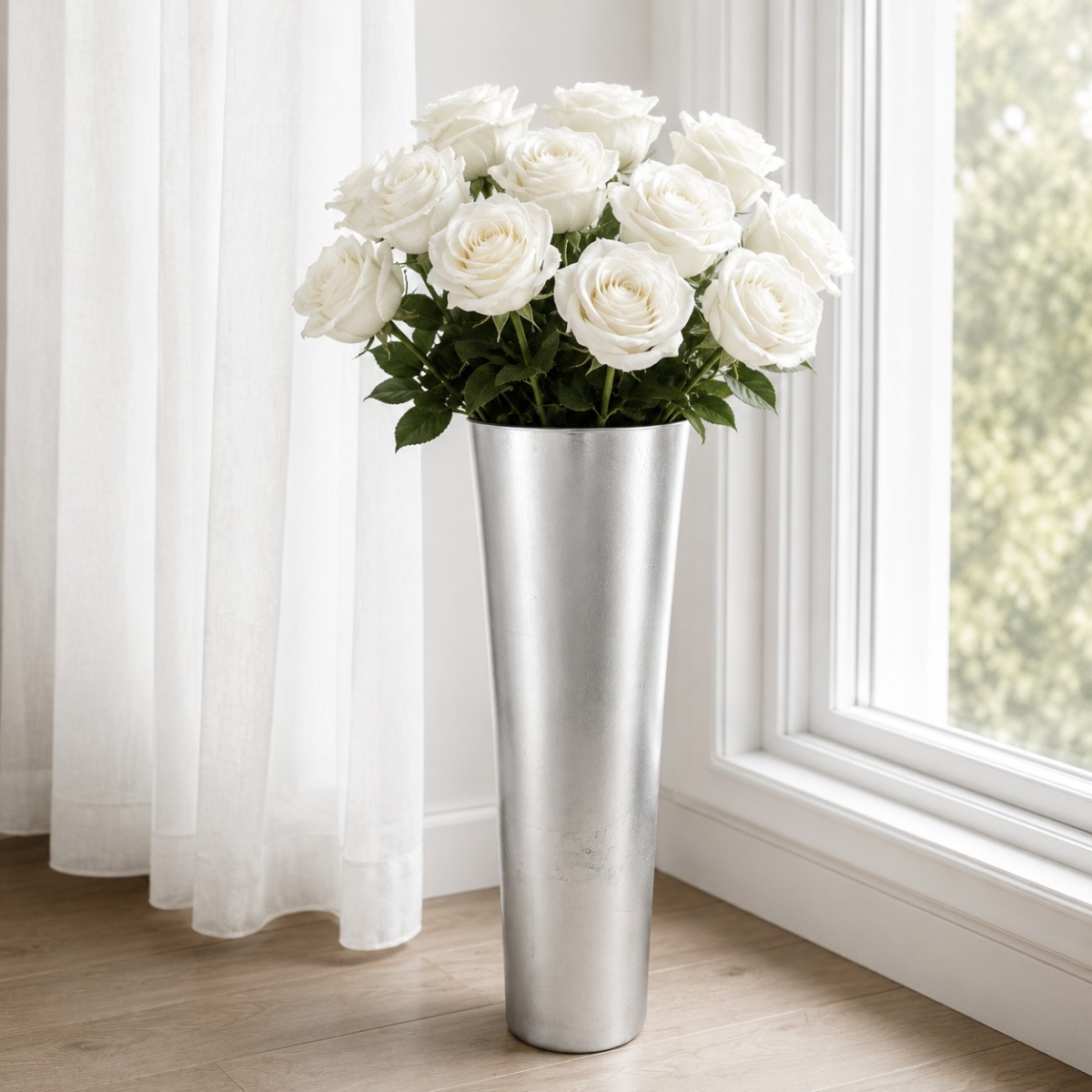 R1824-2 16 in. Iris Silver Gilded Vase