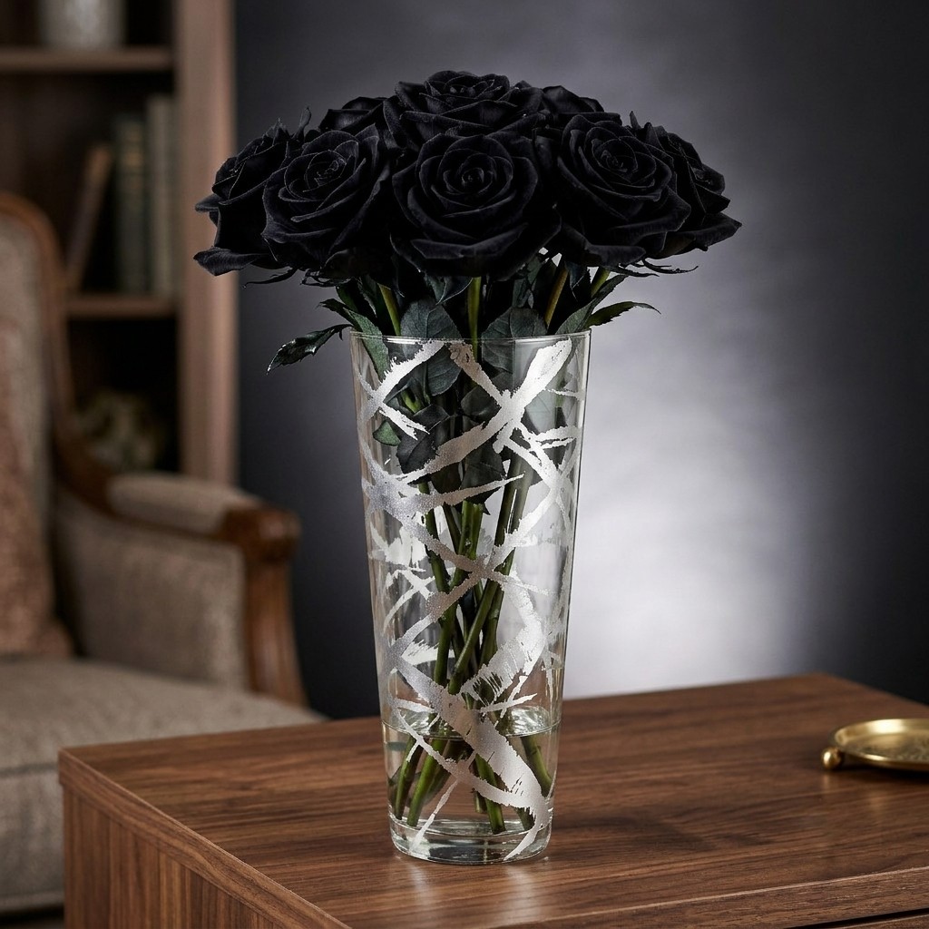 R1822-8 12 in. Iris Silver Marble Gilded Vase