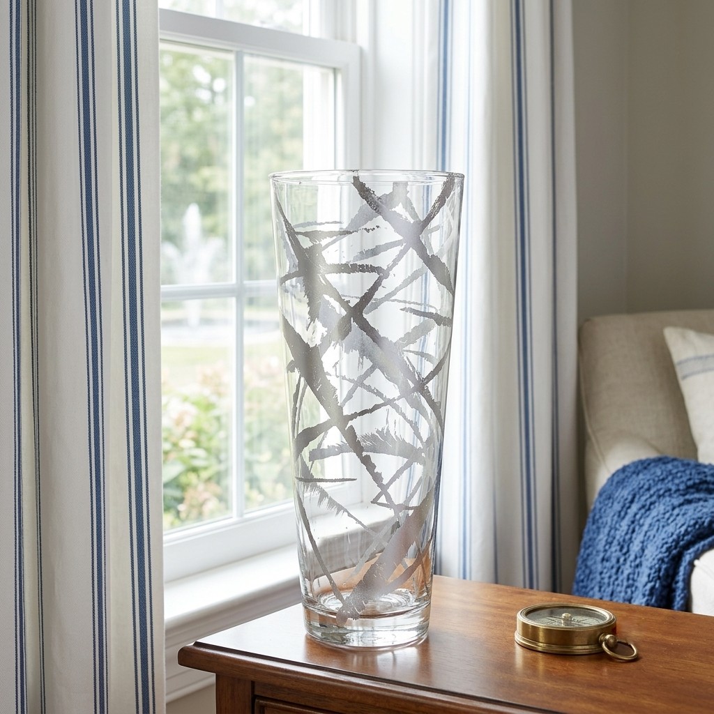 R1824-8 16 in. Iris Silver Marble Gilded Vase