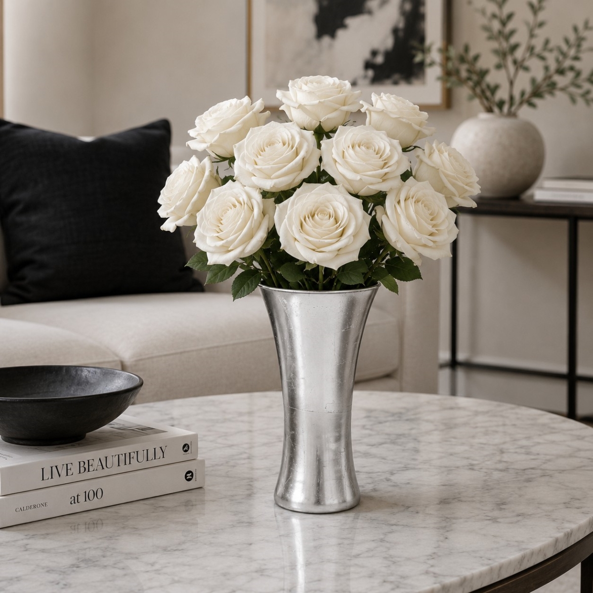 R1812-2 12 in. Patty Silver Gilded Vase