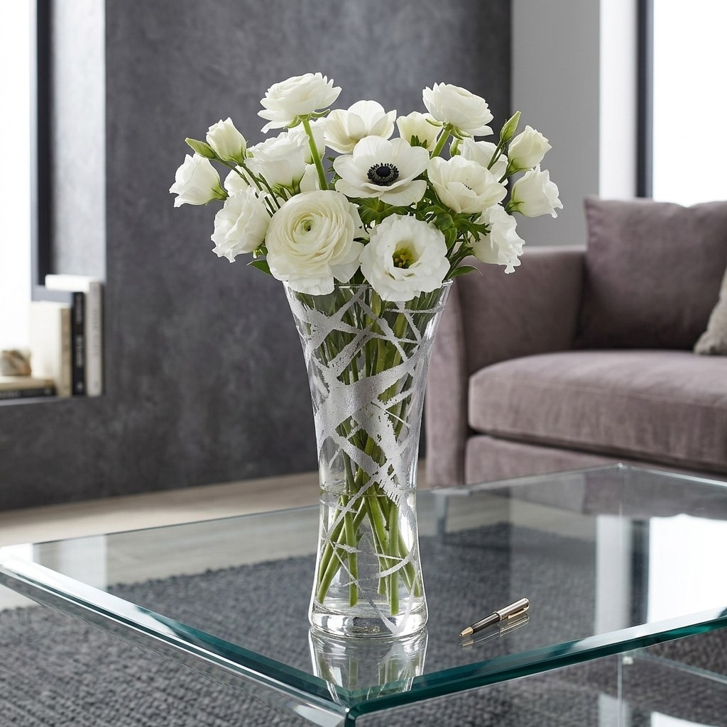 R1812-8 12 in. Patty Silver Marble Gilded Vase