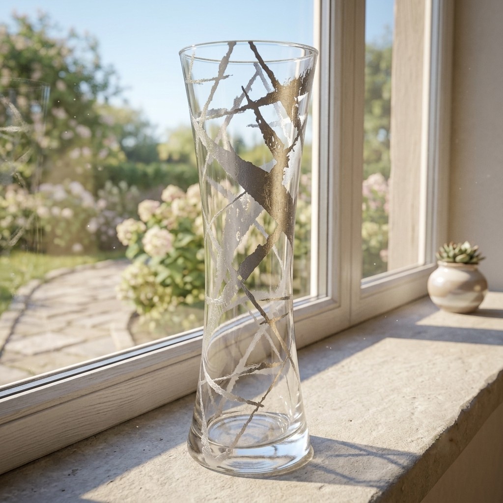 R1815-8 20 in. Patty Silver Marble Gilded Vase