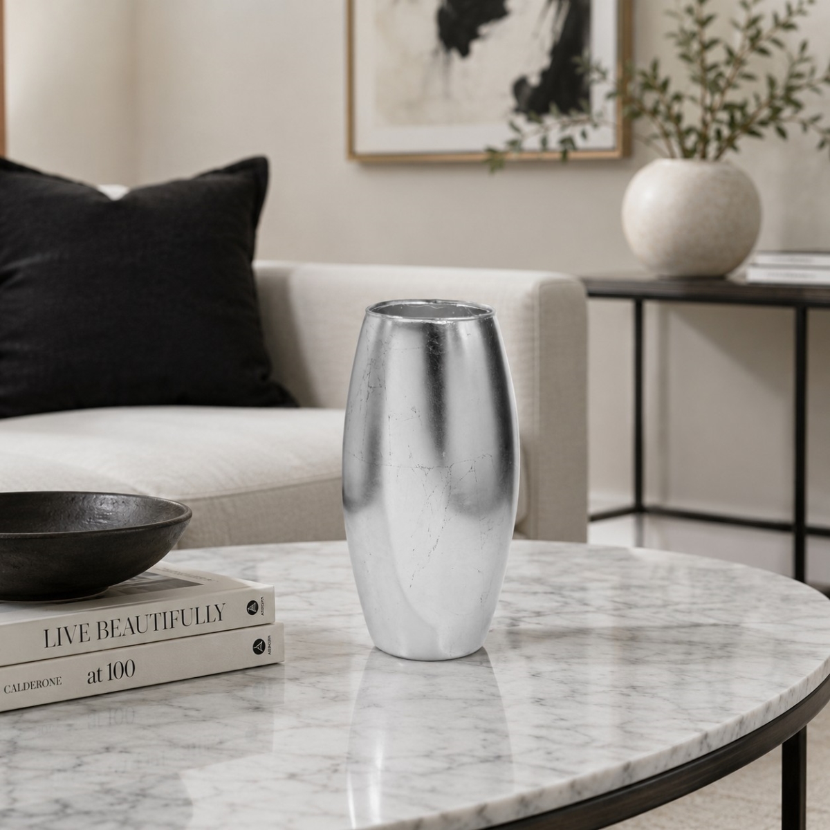 R1801-2 10 in. Amaryllis Silver Gilded Vase