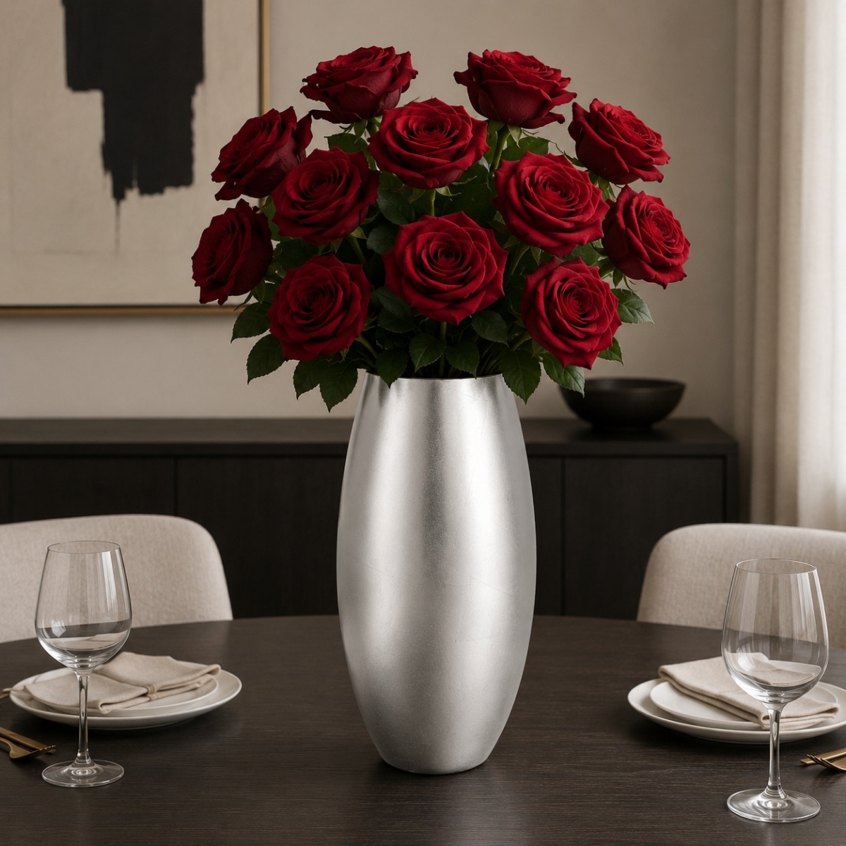 R1803-2 15 in. Amaryllis Silver Gilded Vase