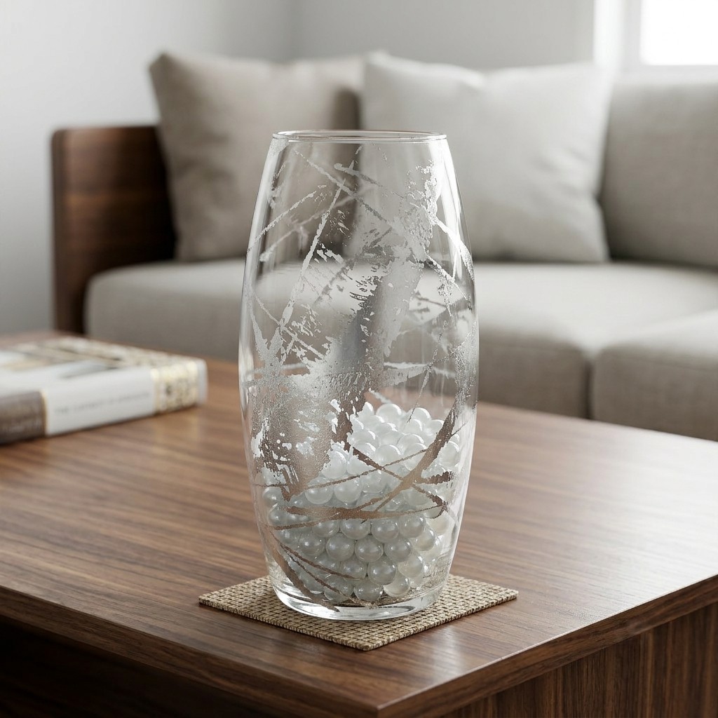 R1801-8 10 in. Amaryllis Silver Marble Gilded Vase