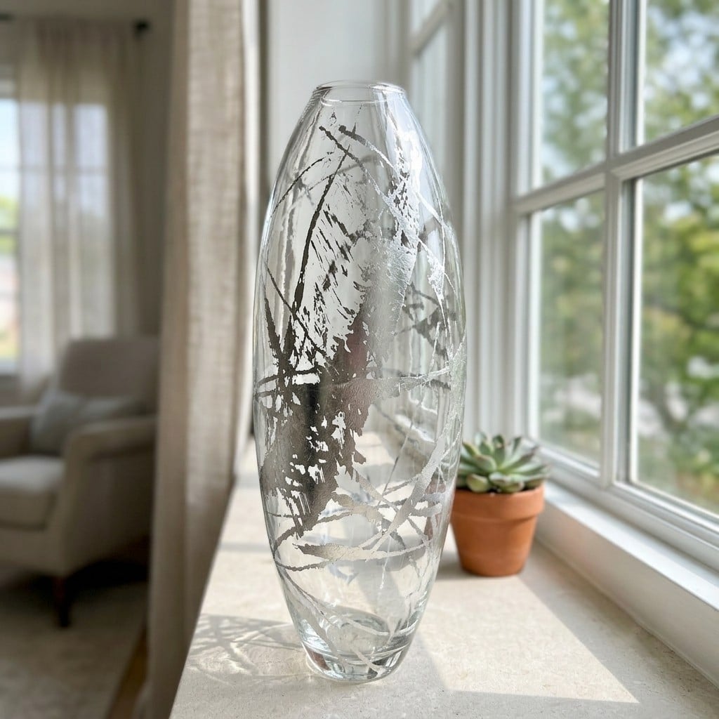 R1805-8 20 in. Amaryllis Silver Marble Gilded Vase