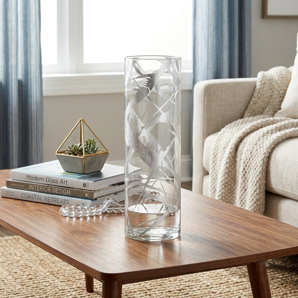 R1832-8 12 in. Flora Silver Marble Gilded Vase