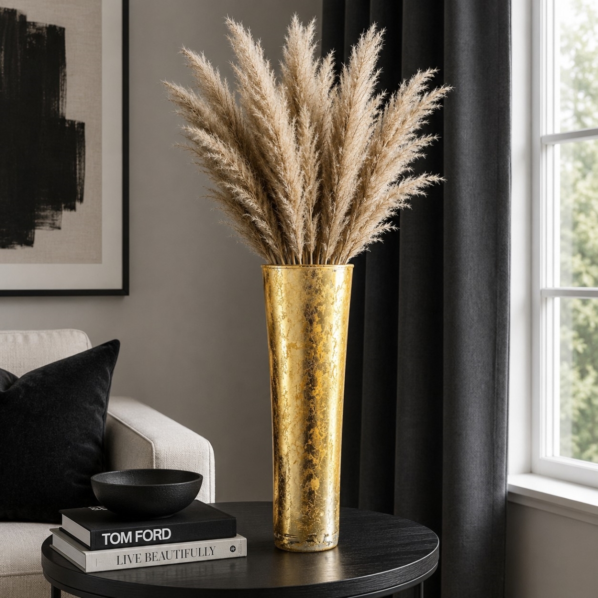 R1825-5 20 in. Iris Gold Marble Gilded Vase