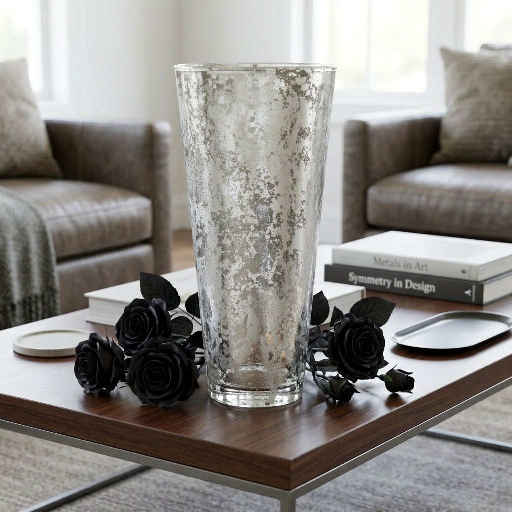 R1822-6 Iris Silver Marble Gilded Vase - 12 in.