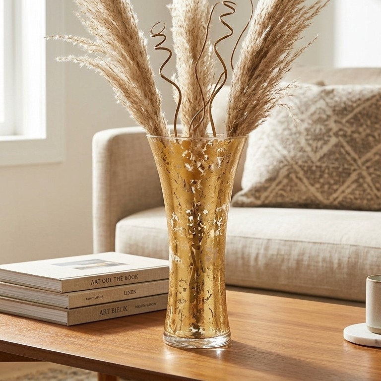 R1812-5 12 in. Patty Gold Marble Gilded Vase