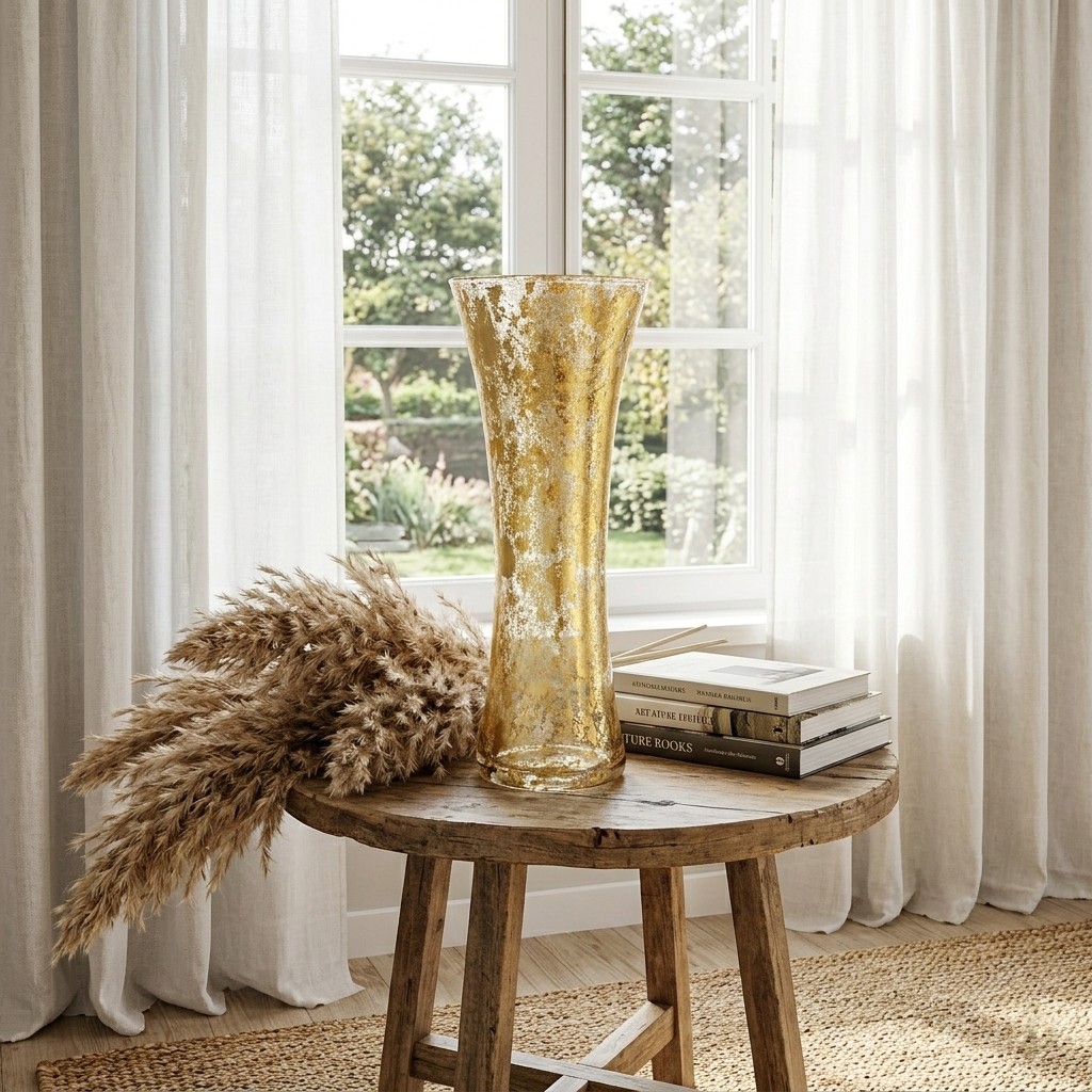 R1815-5 20 in. Patty Gold Marble Gilded Vase