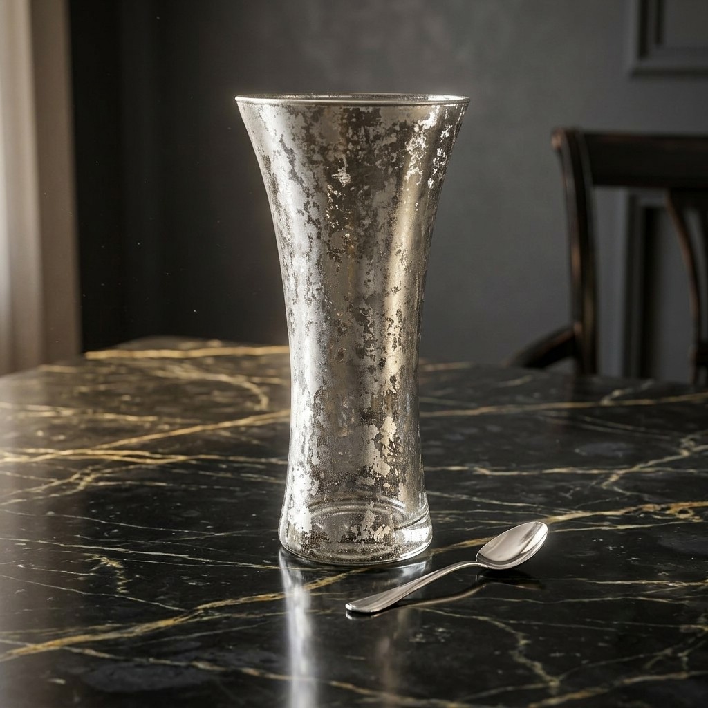 R1812-6 Patty Silver Marble Gilded Vase - 12 in.