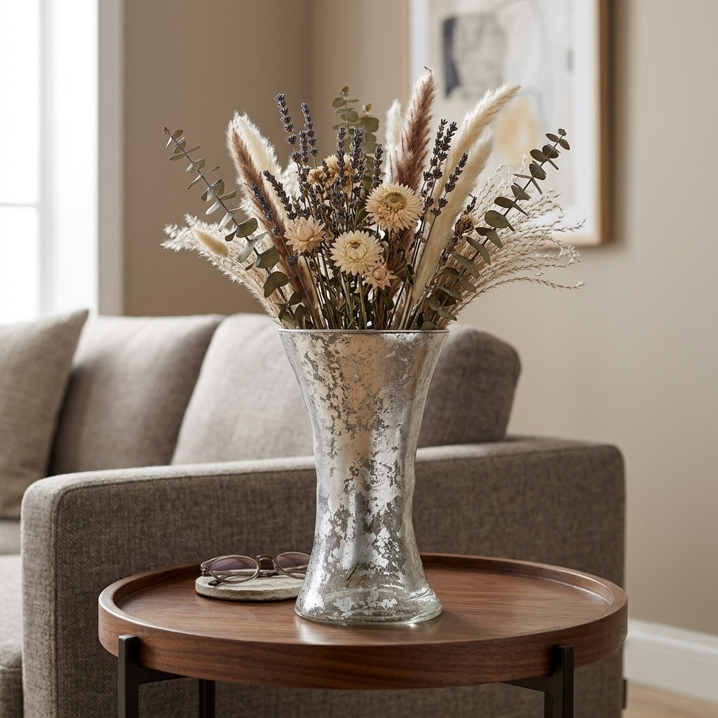R1813-6 Patty Silver Marble Gilded Vase - 15 in.