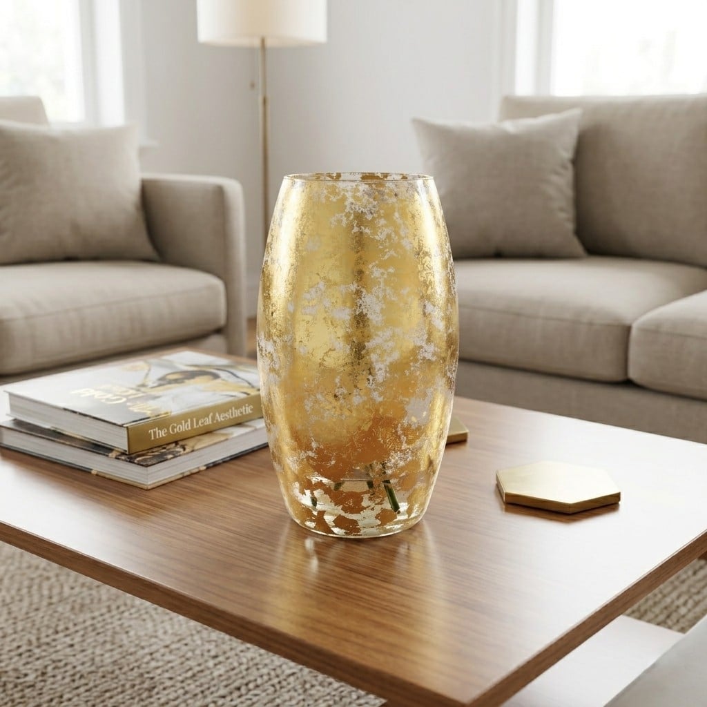 R1802-5 12 in. Amaryllis Gold Marble Gilded Vase