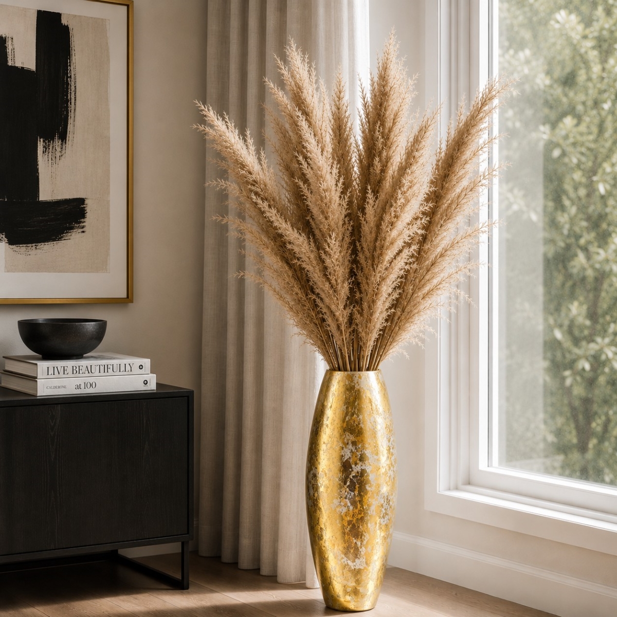 R1805-5 20 in. Amaryllis Gold Marble Gilded Vase