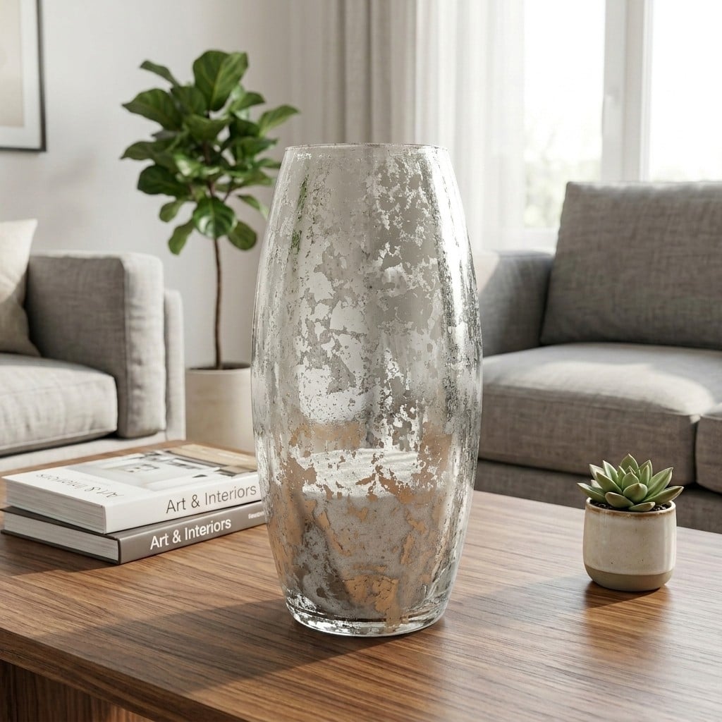 R1801-6 Amaryllis Silver Marble Gilded Vase - 10 in.