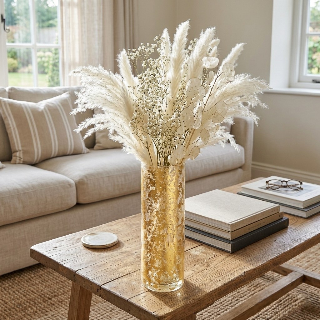 R1834-5 16 in. Flora Gold Marble Gilded Vase