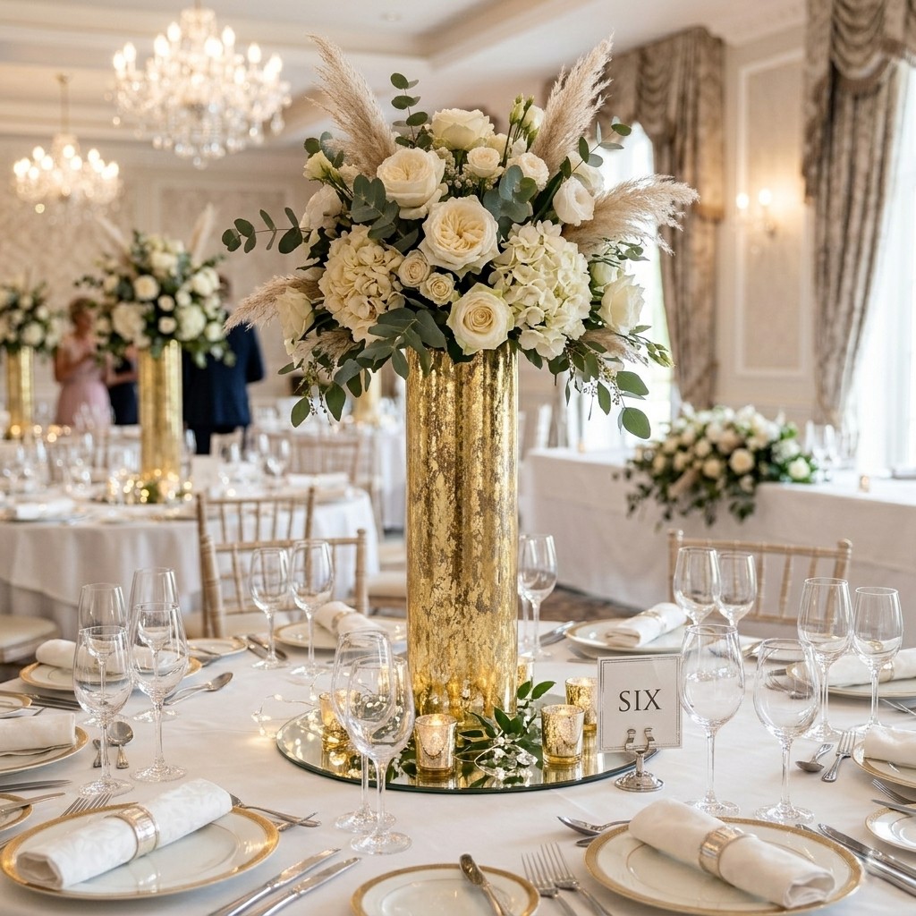 R1835-5 20 in. Flora Gold Marble Gilded Vase