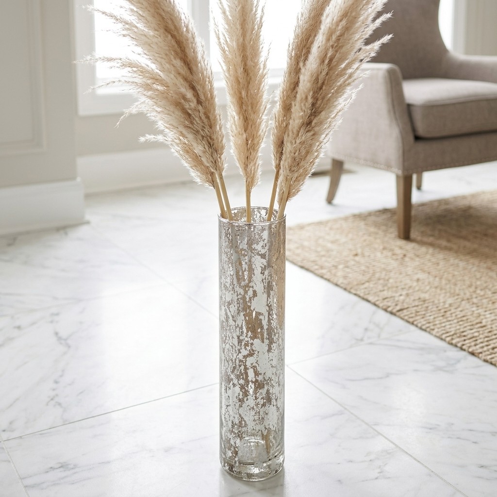 R1835-6 Flora Silver Marble Gilded Vase - 20 in.